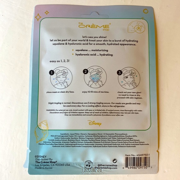 5/$20 the Crème shop Disney Prince Ariel Sheet Face Mask - Picture 2 of 2